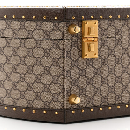 Gucci GG Supreme Monogram Textured Dollar Calfskin Web Savoy Hat Box Beige Ebony New Acero 7 of 9