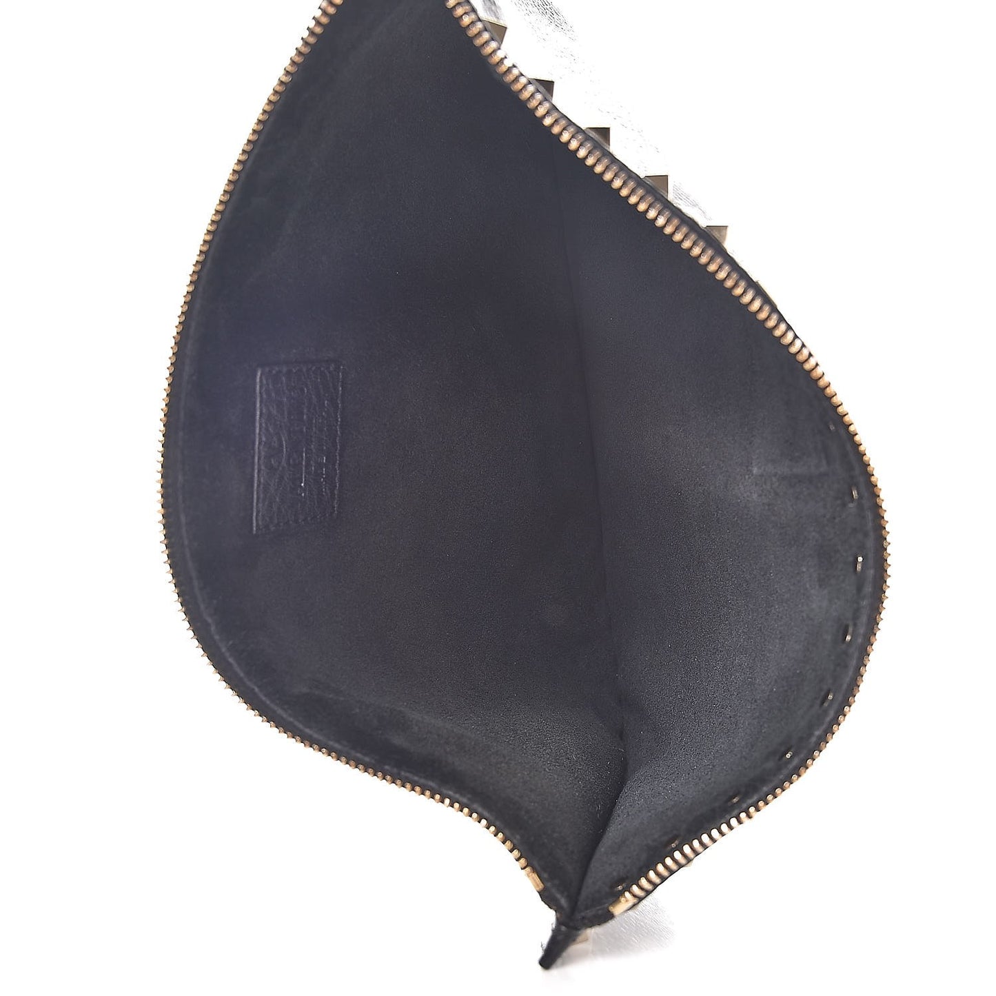 Pebbled Calfskin Large Rockstud Zip Pouch Black