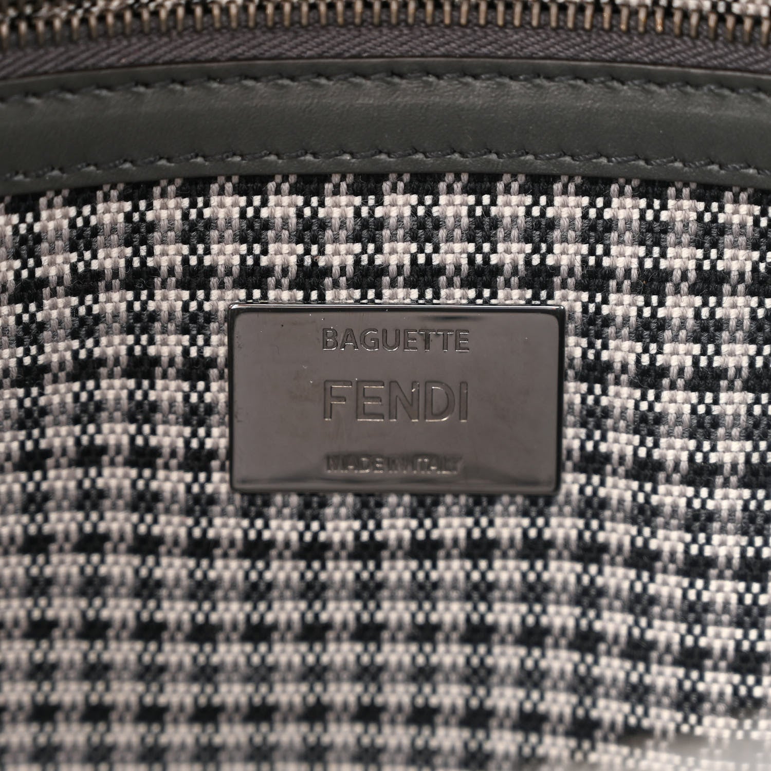 Fendi Wool Vitello King Houndstooth FF Embroidered Baguette Grigio Anthracite 6 of 10