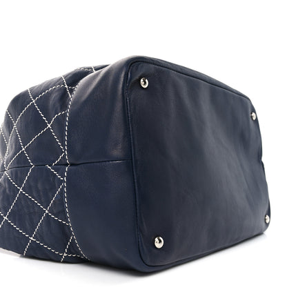 Chanel Calfskin Contrast Stitch Surpique Bucket Bag Navy 9 of 10