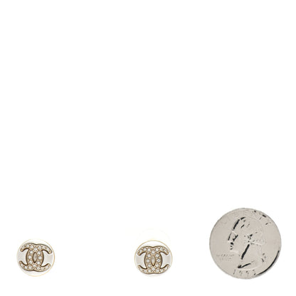 Chanel Pearl Crystal Metal CC Round Earrings Gold 2 of 4
