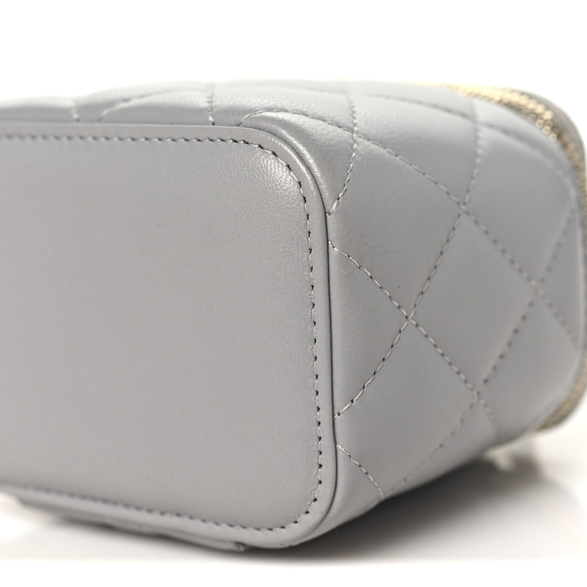 Lambskin Quilted Pearl Crush Mini Vanity Case With Chain Grey