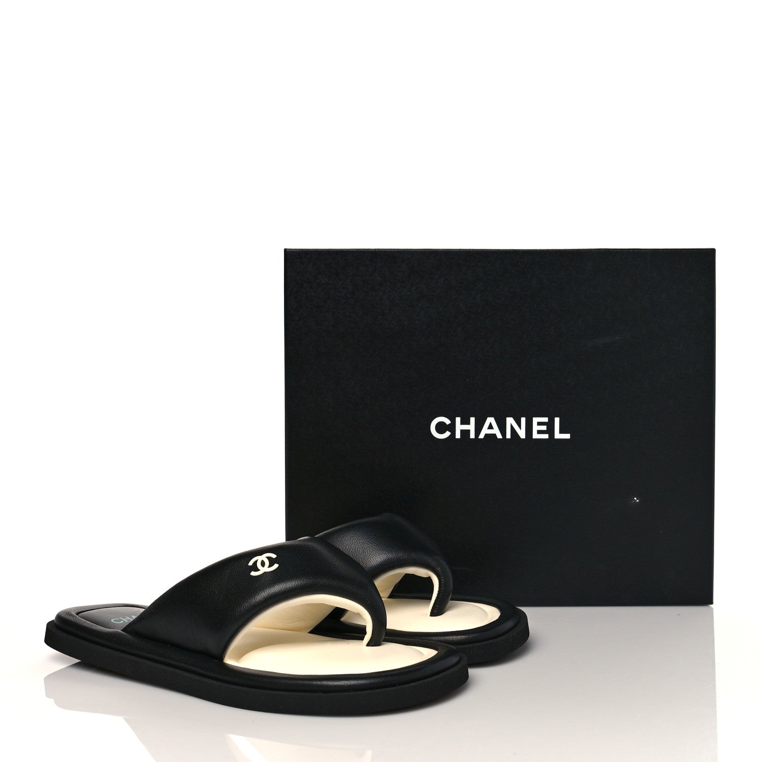 Chanel Lambskin Padded Pool Thong Sandals 36 Black 9 of 9