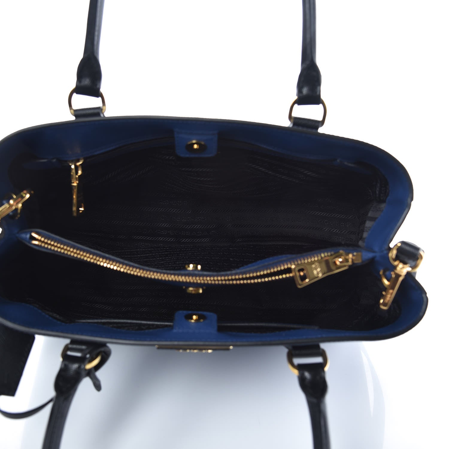 Prada Saffiano Lux Bi-Color Medium Tote Bluette Black 5 of 9