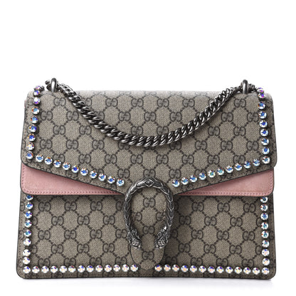 Gucci GG Supreme Monogram Suede Crystal Medium Dionysus Shoulder Bag Beige Ebony Light Peonia 1 of 16