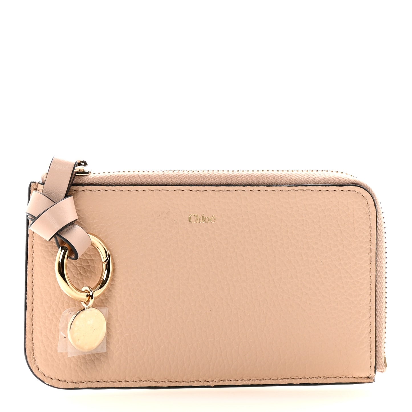 Grained Calfskin Alphabet Zip Card Holder Cement Pink