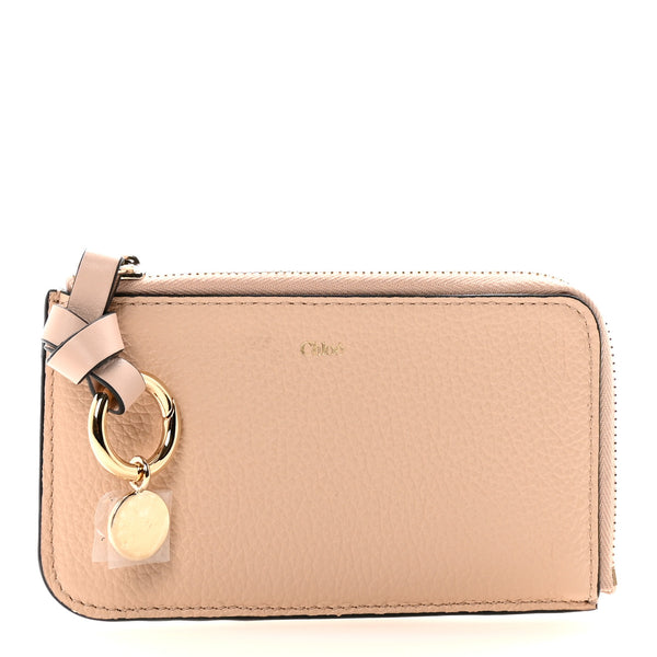 Chloe Grained Calfskin Alphabet Zip Card Holder Cement Pink