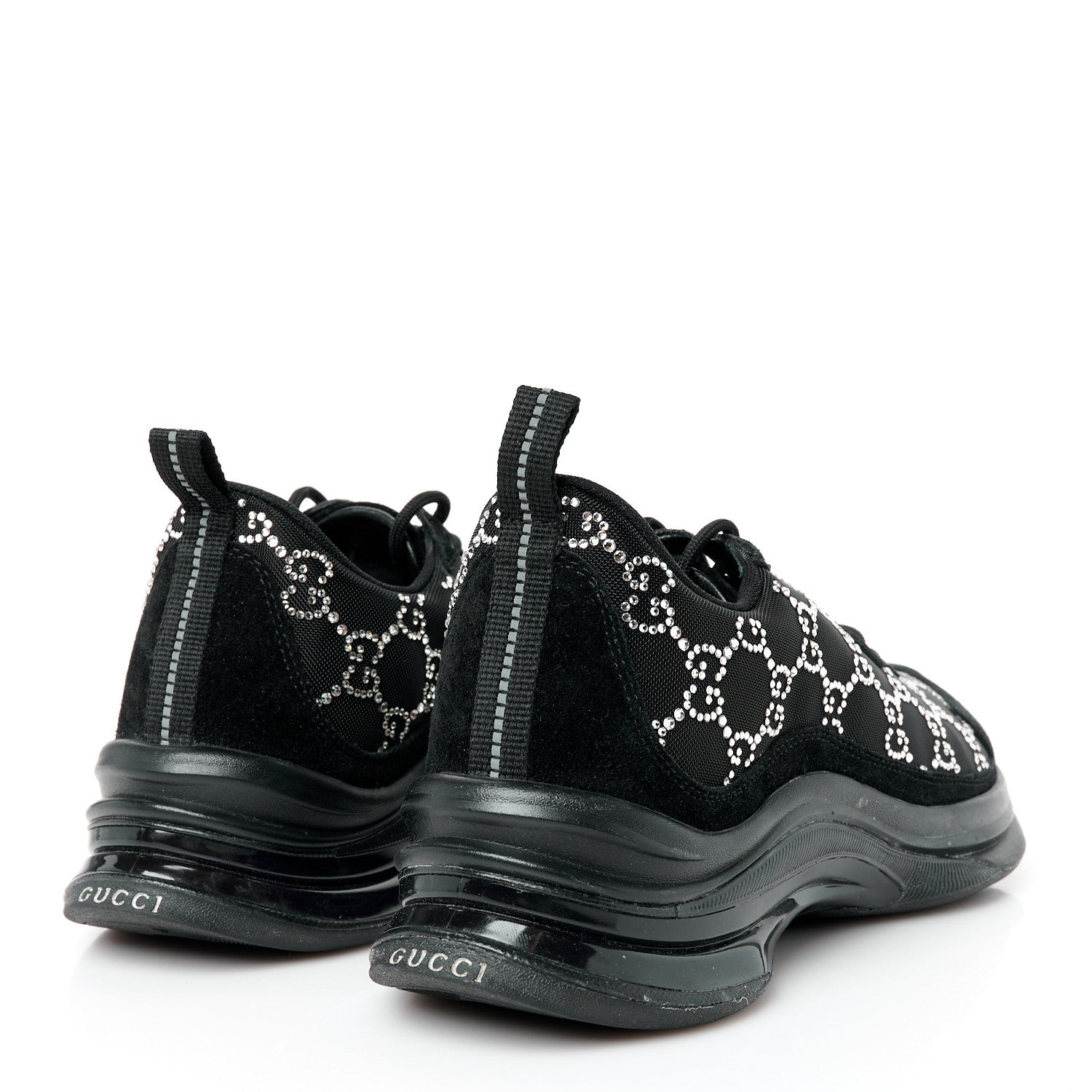 Gucci Tela Retino Mesh Crystal Suede GG Monogram Womens Gucci Run Sneakers 39 Black Silver 4 of 11
