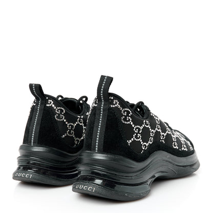 Gucci Tela Retino Mesh Crystal Suede GG Monogram Womens Gucci Run Sneakers 39 Black Silver 4 of 11