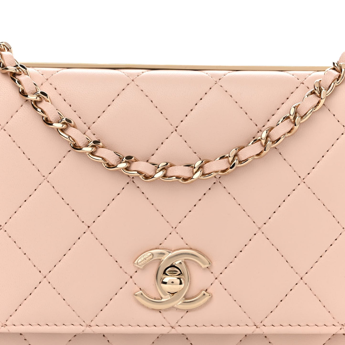 Lambskin Quilted Trendy CC Wallet On Chain WOC Light Beige