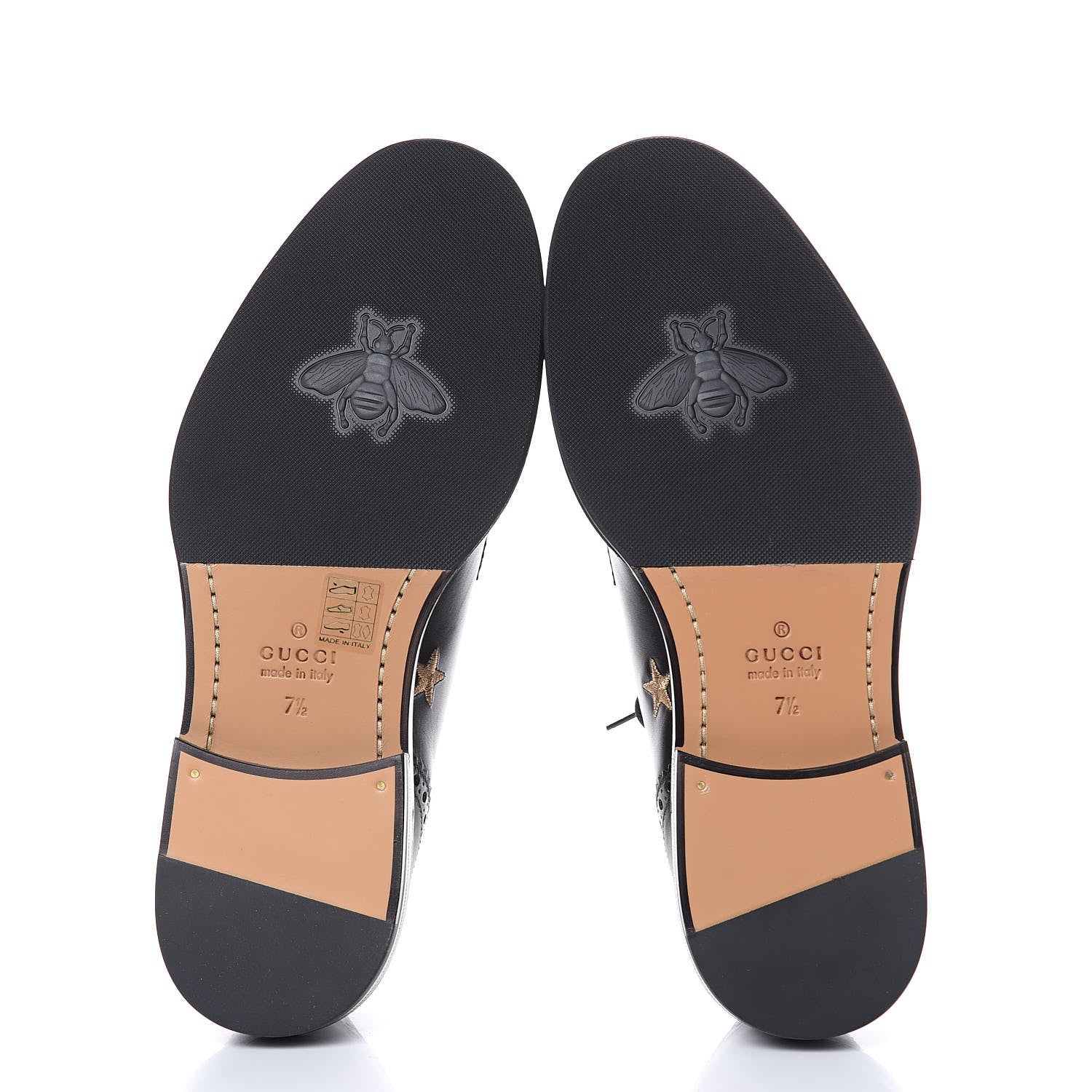 Gucci Calfskin Bee Star Embroidered Mens Captoe Derby Loafers 7.5 Black 5 of 9