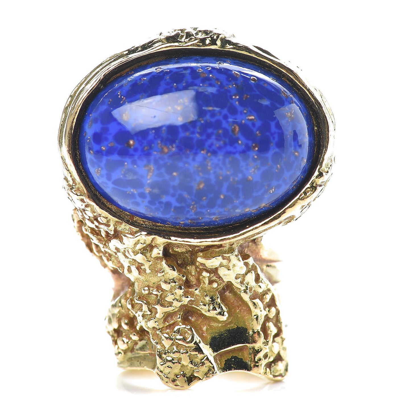 Glass Cabochon Arty Ovale Ring 6 Blue Gold