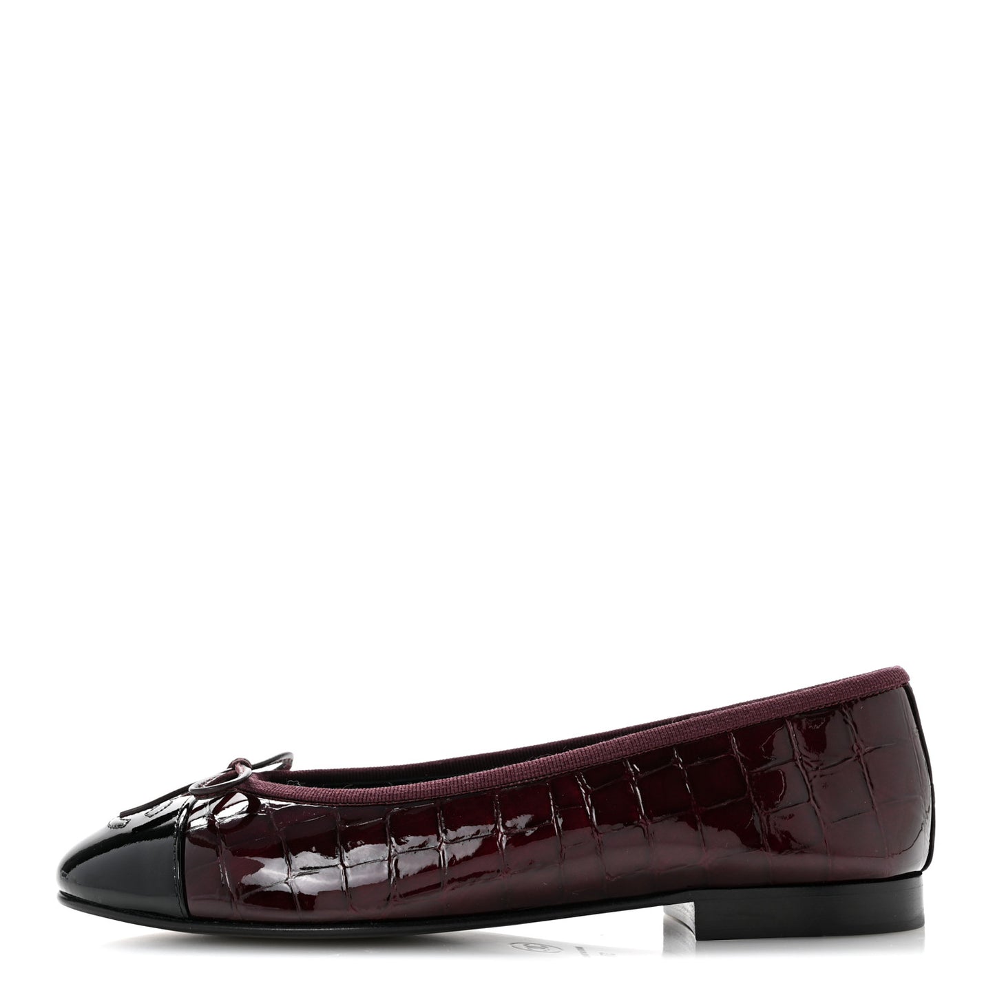 Patent Calfskin Crocodile Embossed Cap Toe CC Ballerina Flats 37 Dark Burgundy Black