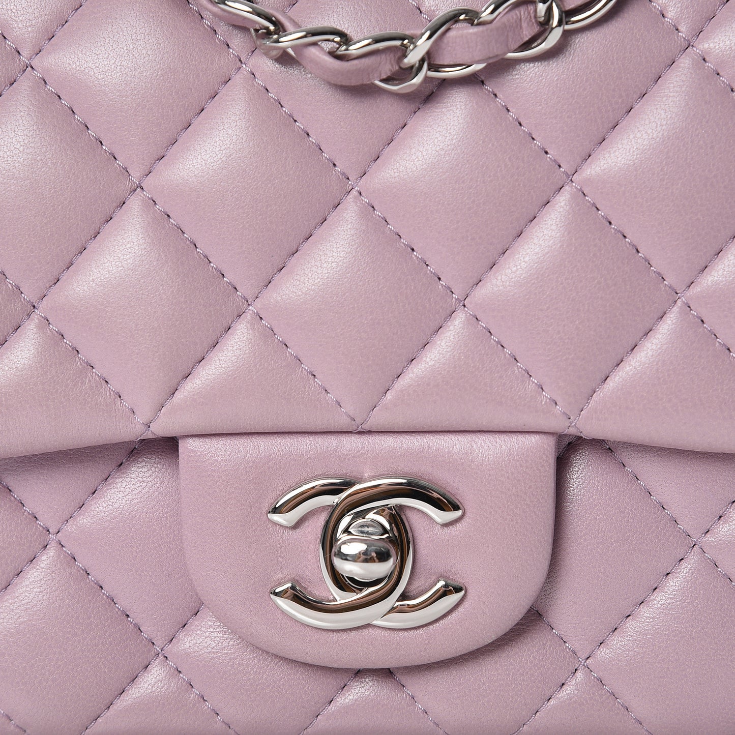 Lambskin Quilted Mini Square Flap Light Purple