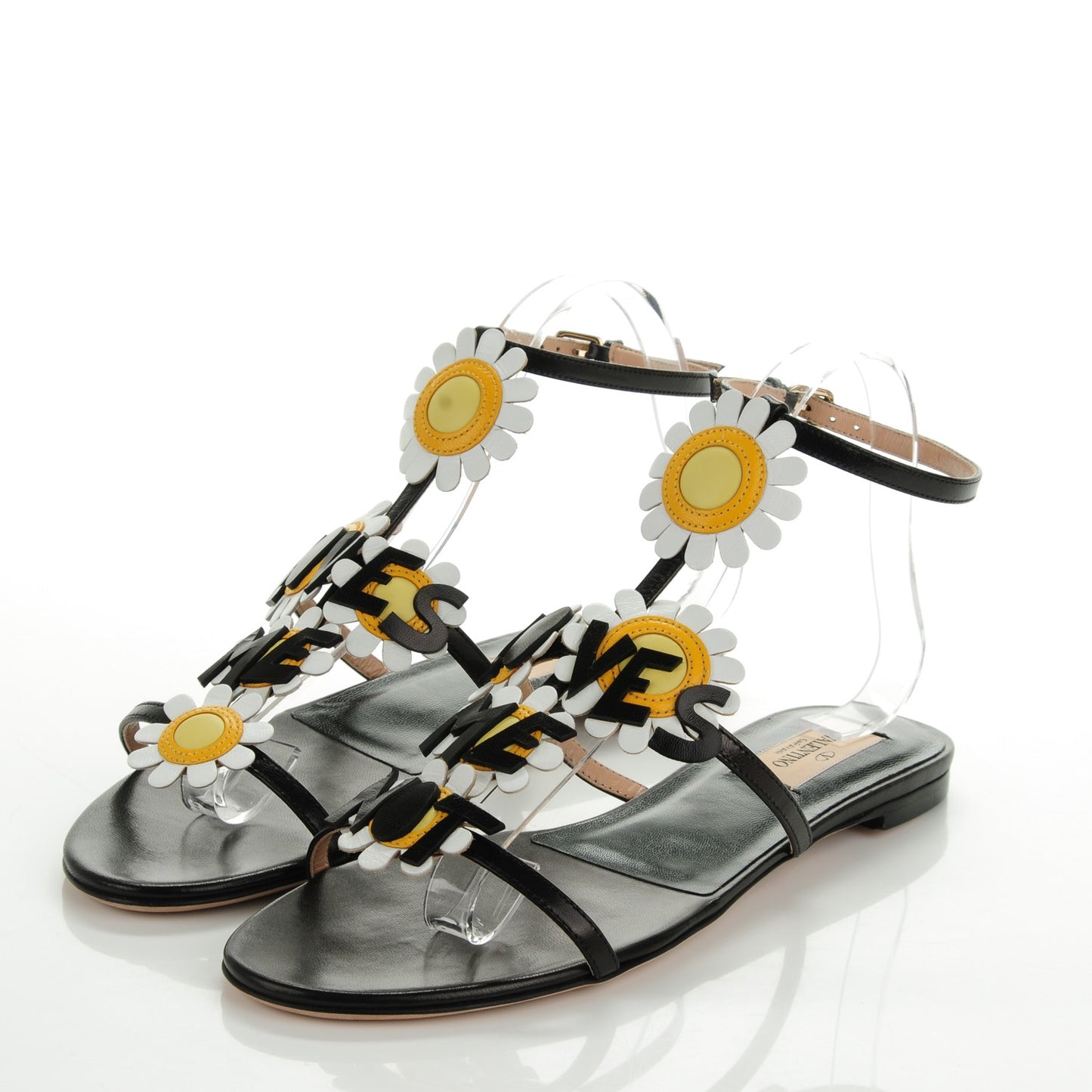 Nappa Ankle Strap Love Me Daisy Flat Sandals 38 Black