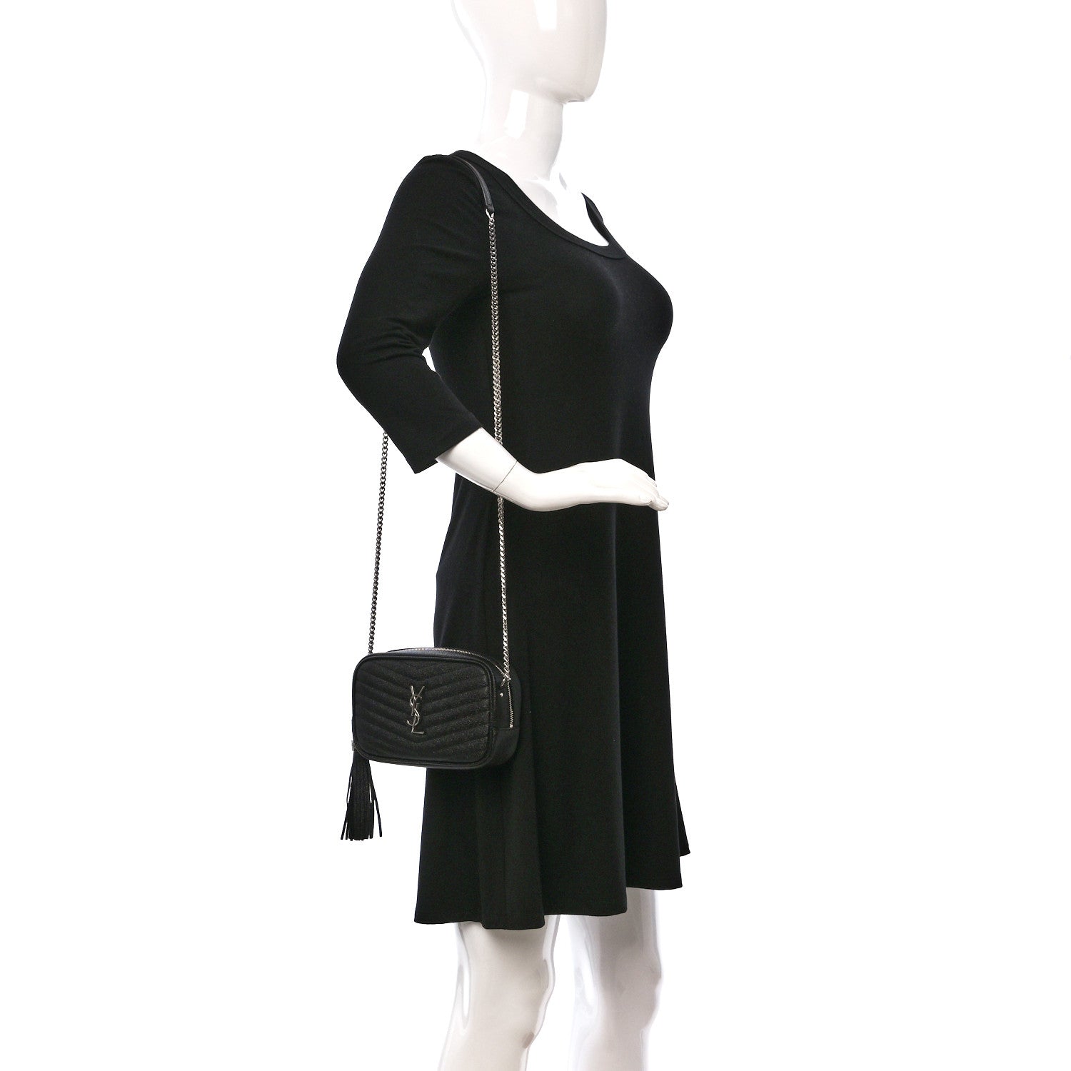 Saint Laurent Grain De Poudre Matelasse Monogram Mini Lou Camera Bag Black 2 of 10