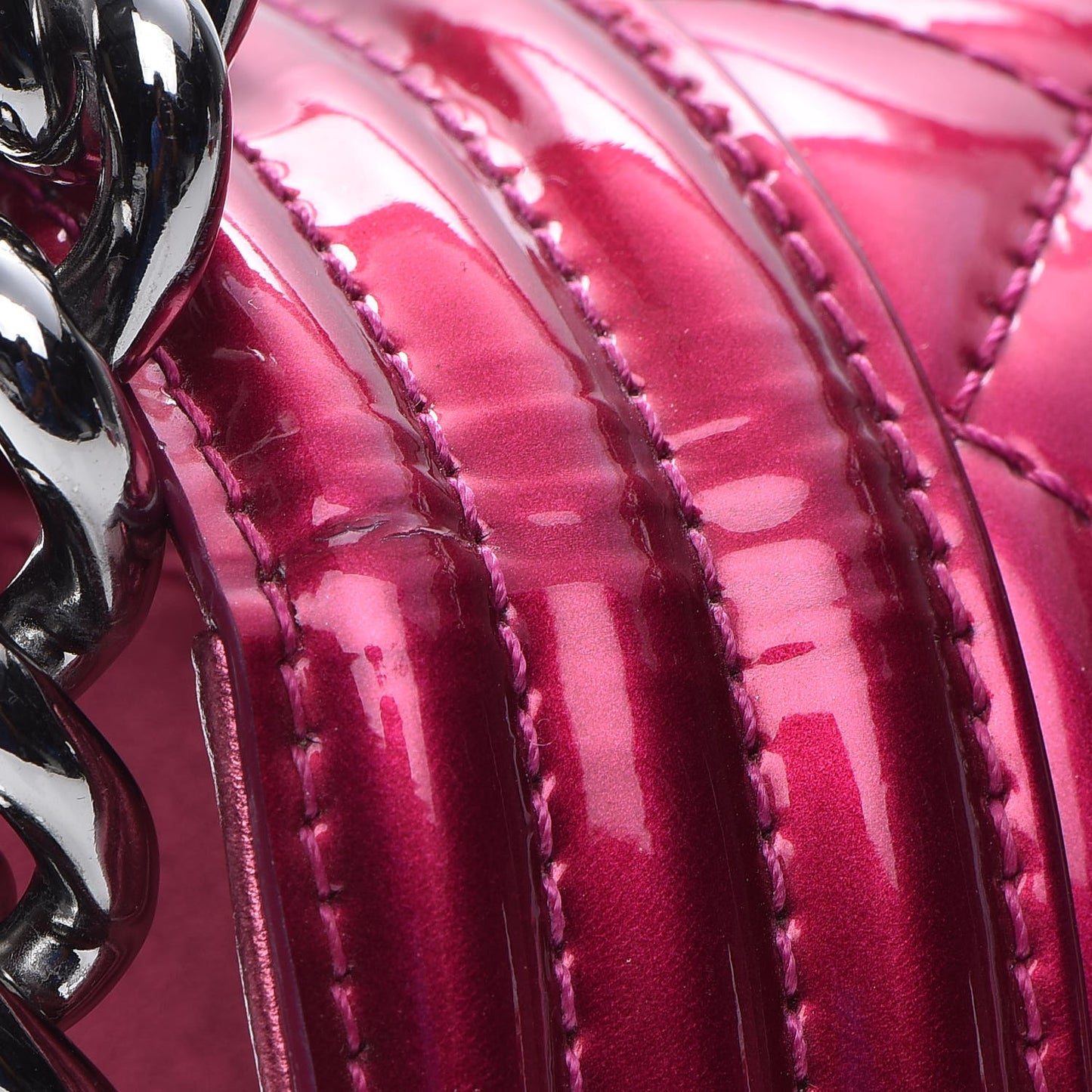 Metallic Patent Calfskin Quilted Medium Boy Flap Pink