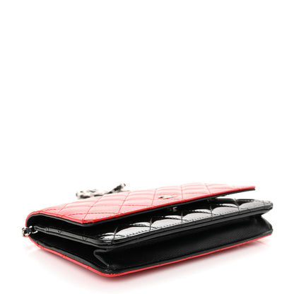Chanel Patent Quilted Bi-Color Wallet On Chain WOC Red Black 4 of 11