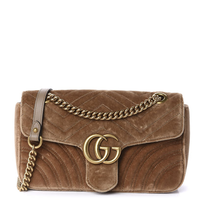 Gucci Velvet Matelasse Small GG Marmont Shoulder Bag Taupe 1 of 10