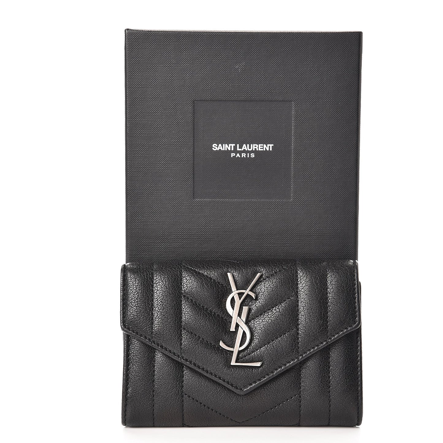 Lambskin Mixed Matelasse Chevron Small Monogram Envelope Wallet Black