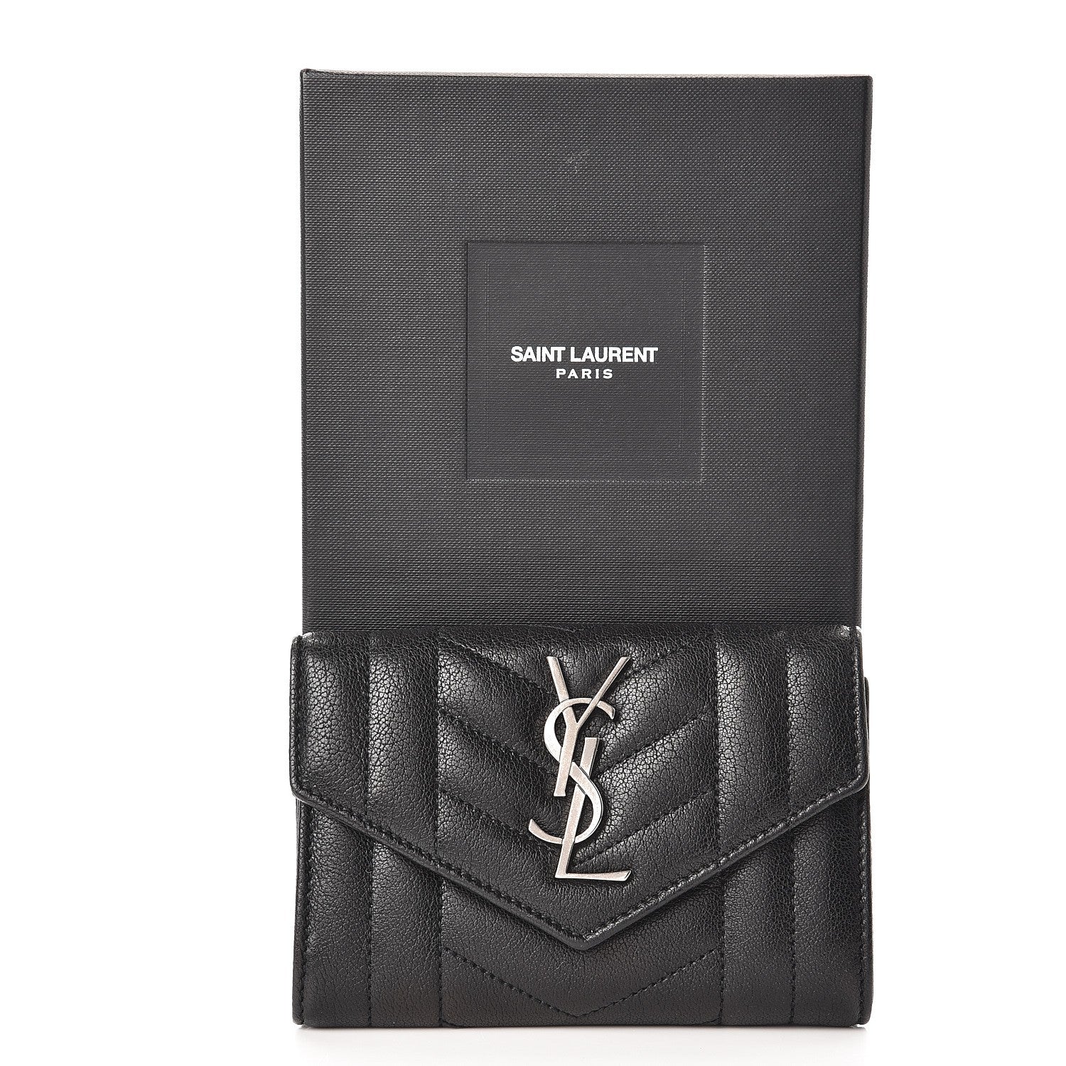 Saint Laurent Lambskin Mixed Matelasse Chevron Small Monogram Envelope Wallet Black 7 of 7