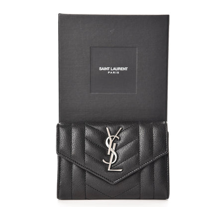 Saint Laurent Lambskin Mixed Matelasse Chevron Small Monogram Envelope Wallet Black 7 of 7
