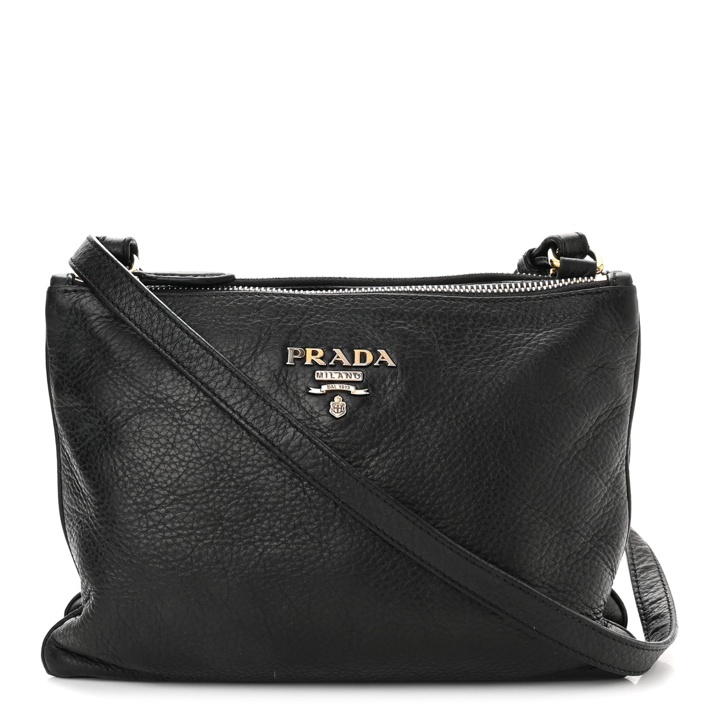 Vitello Phenix Double Zip Crossbody Bag Black