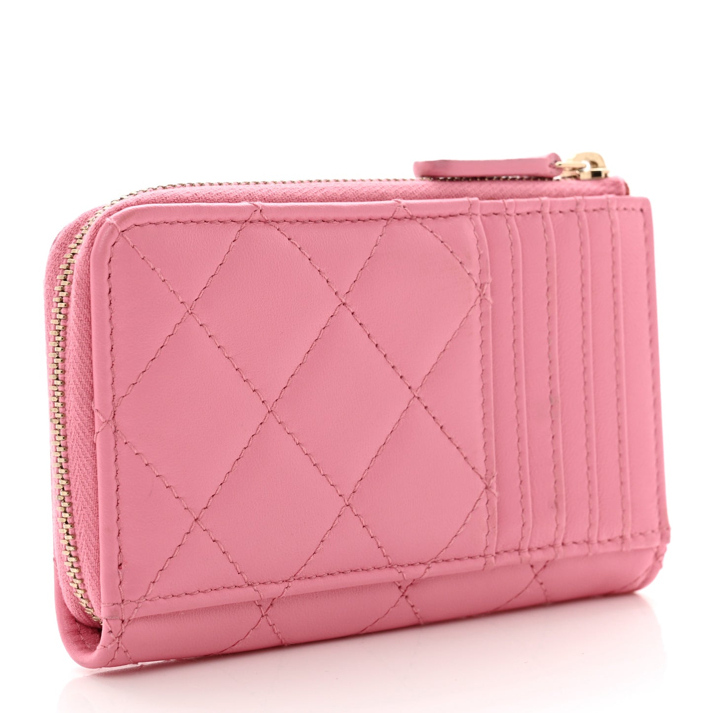 Lambskin Quilted CC Zip Around Card Holder Pink