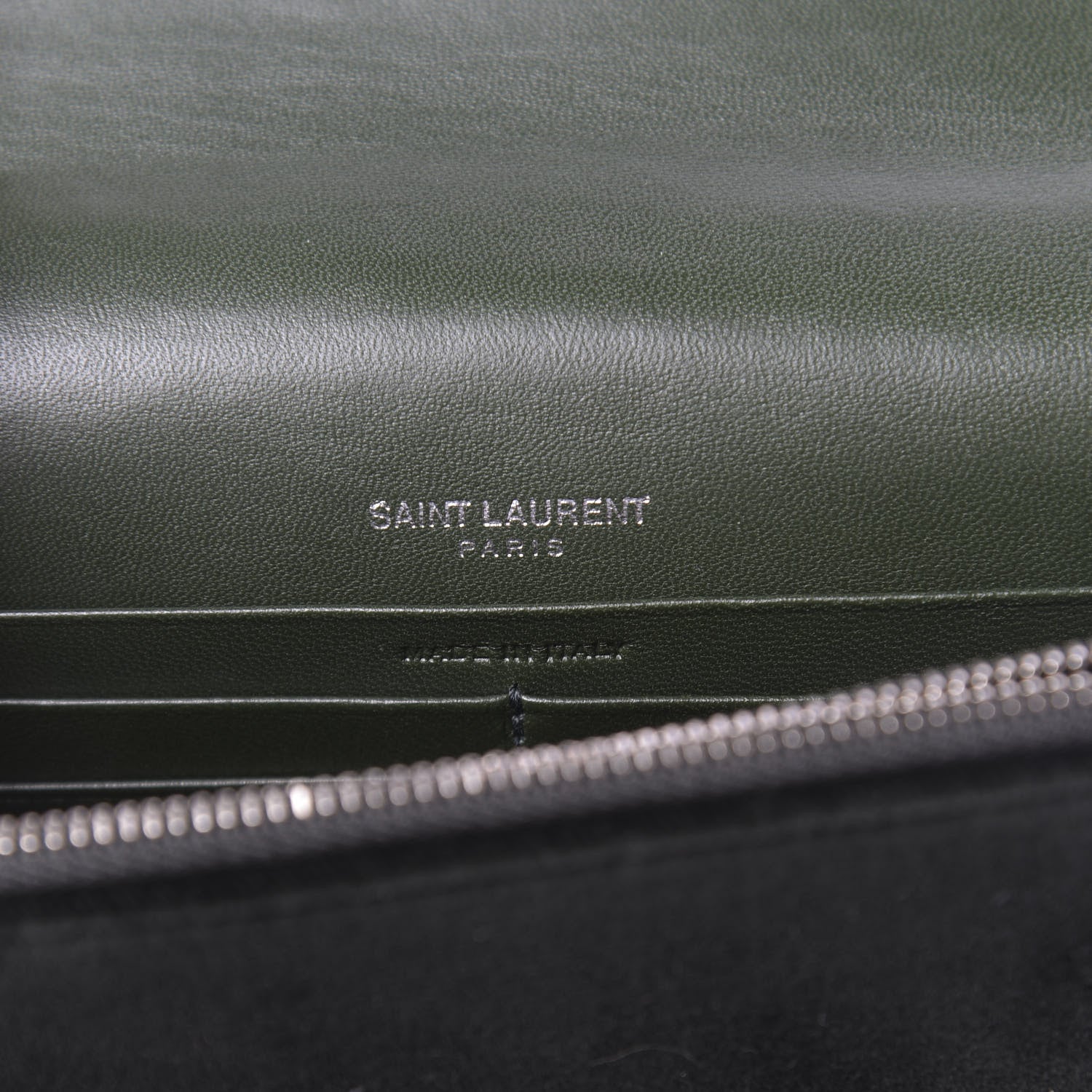Saint Laurent Velvet Crystal Monogram Kate Tassel Chain Wallet Green 6 of 11