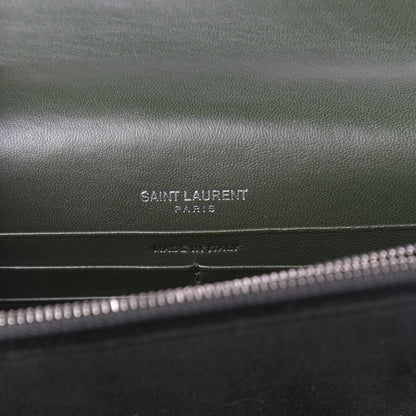 Saint Laurent Velvet Crystal Monogram Kate Tassel Chain Wallet Green 6 of 11