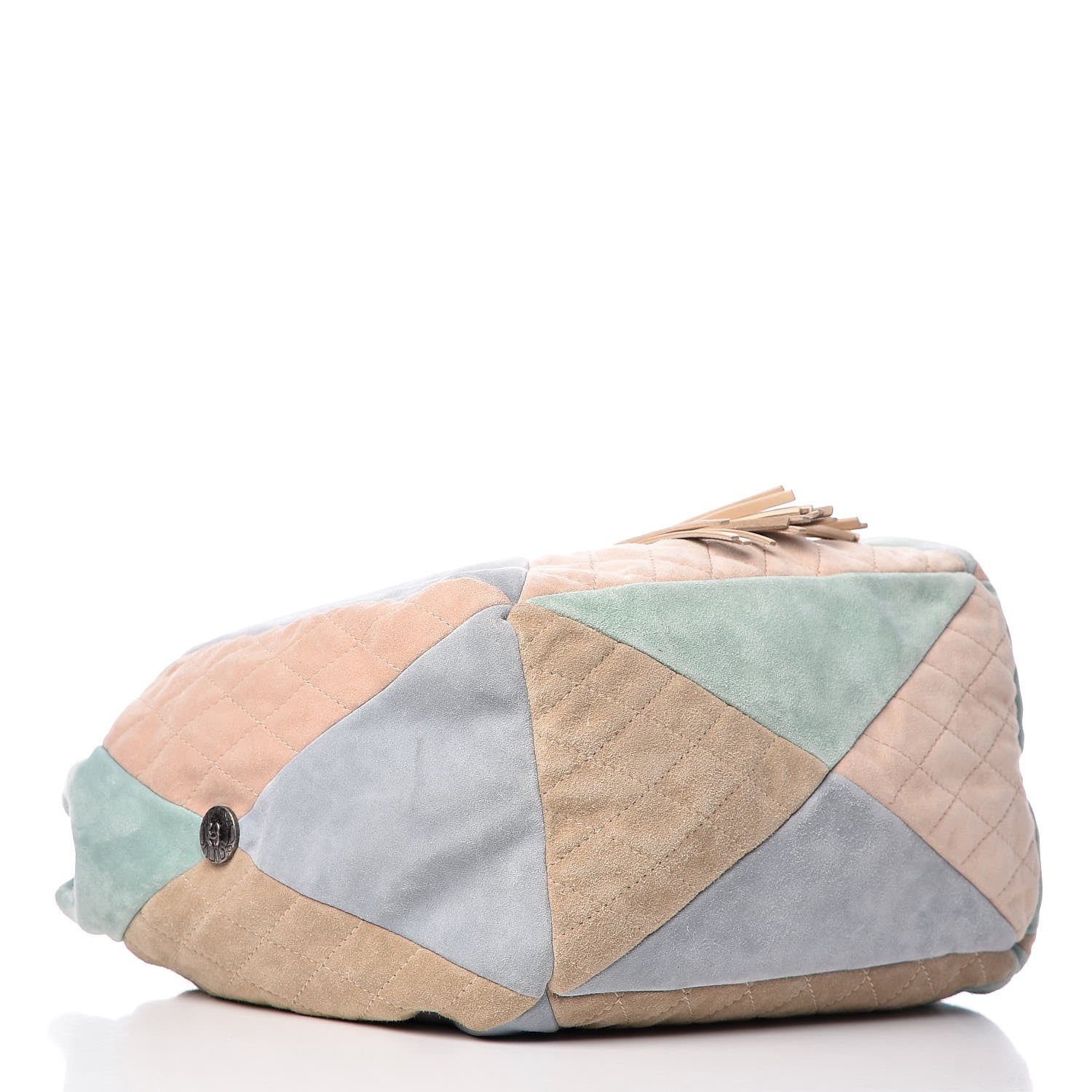 Chanel Suede Quilted Patchwork Drawstring Bag Blue Green Pink Beige 4 of 11