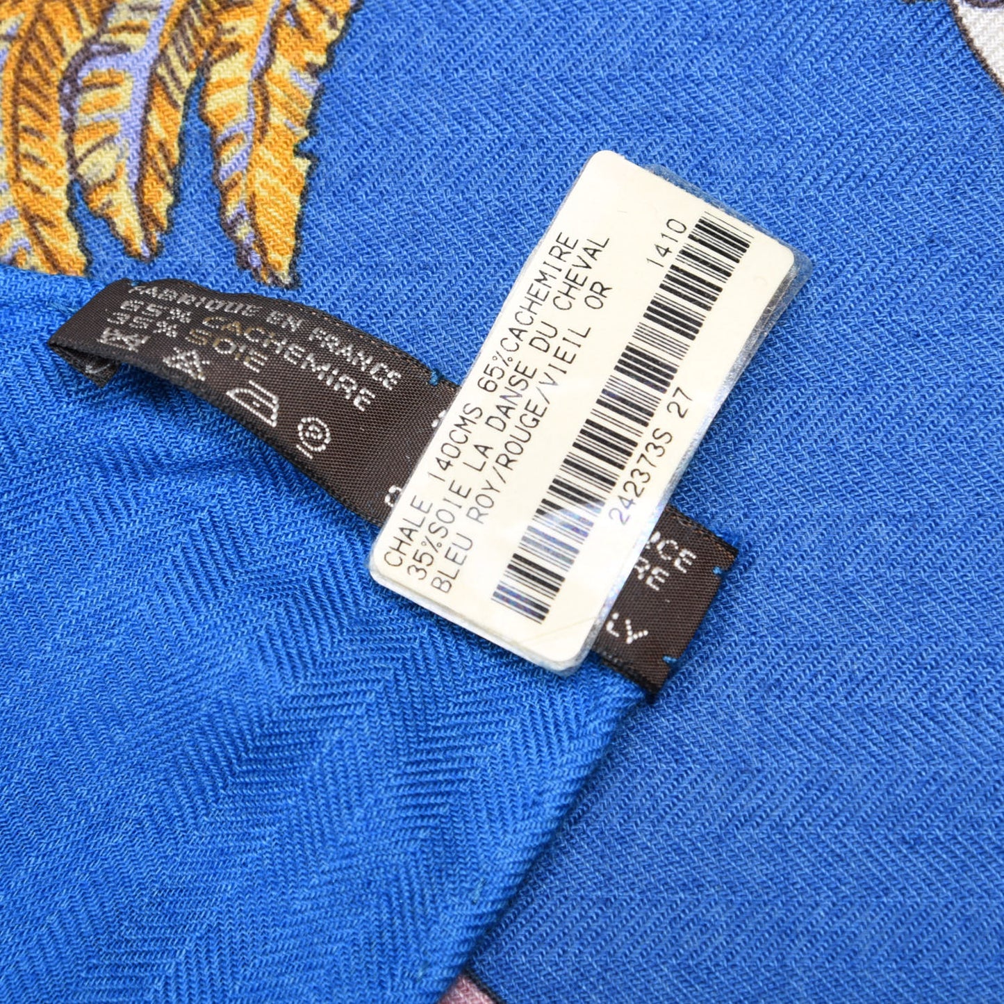 Cashmere Silk La Danse Du Cheval Shawl 140 Bleu Roy Rouge Veil Or