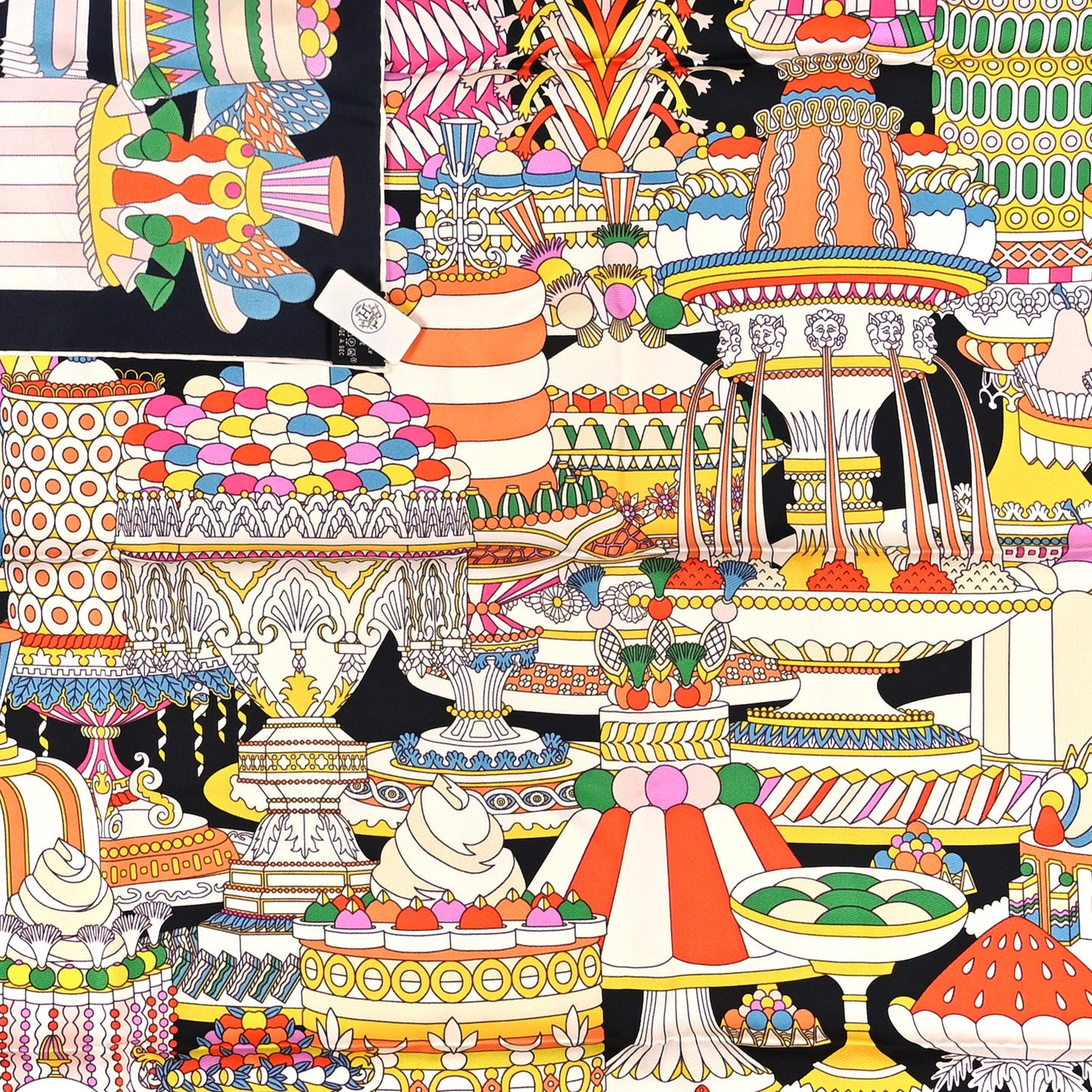 Silk La Patisserie Francaise Scarf 90 Orange Black Multicolor