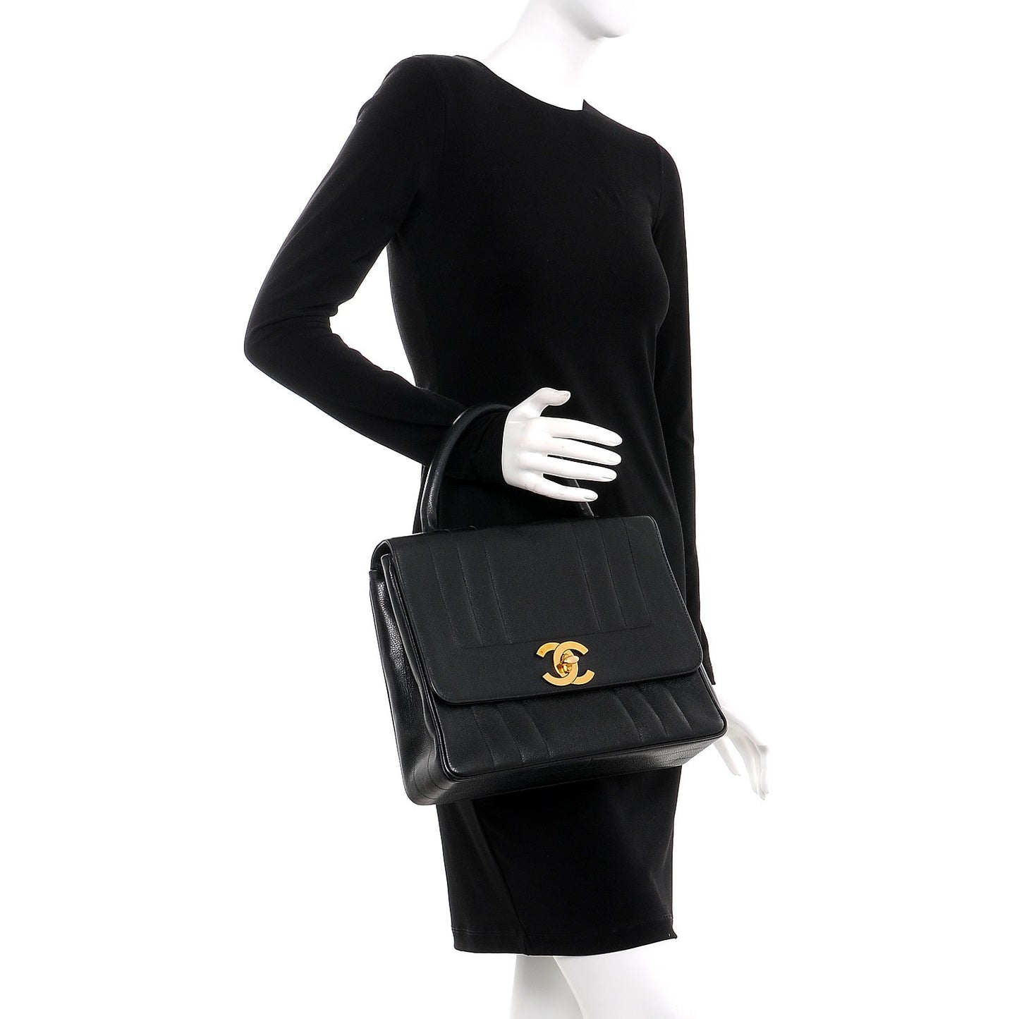 Caviar Vertical Quilted Kelly Flap Bag Black