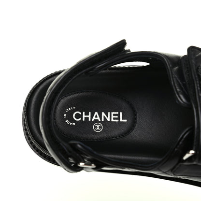 Chanel Lambskin Velcro Dad Sandals 36 Black 7 of 9