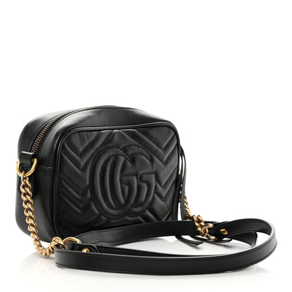 Gucci Calfskin Matelasse Mini GG Marmont Chain Shoulder Bag Black 3 of 11