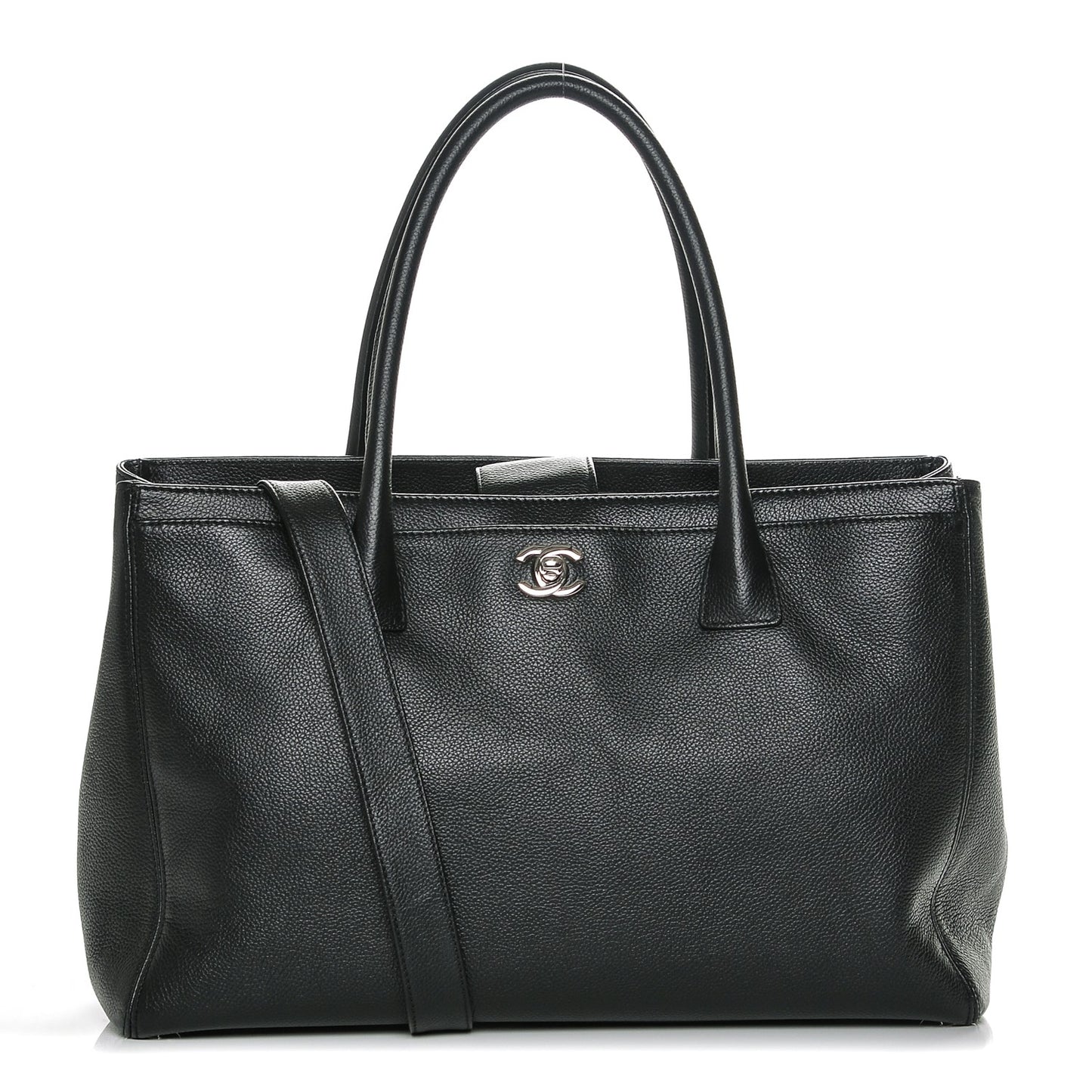 Calfskin Cerf Executive Shopper Tote Black