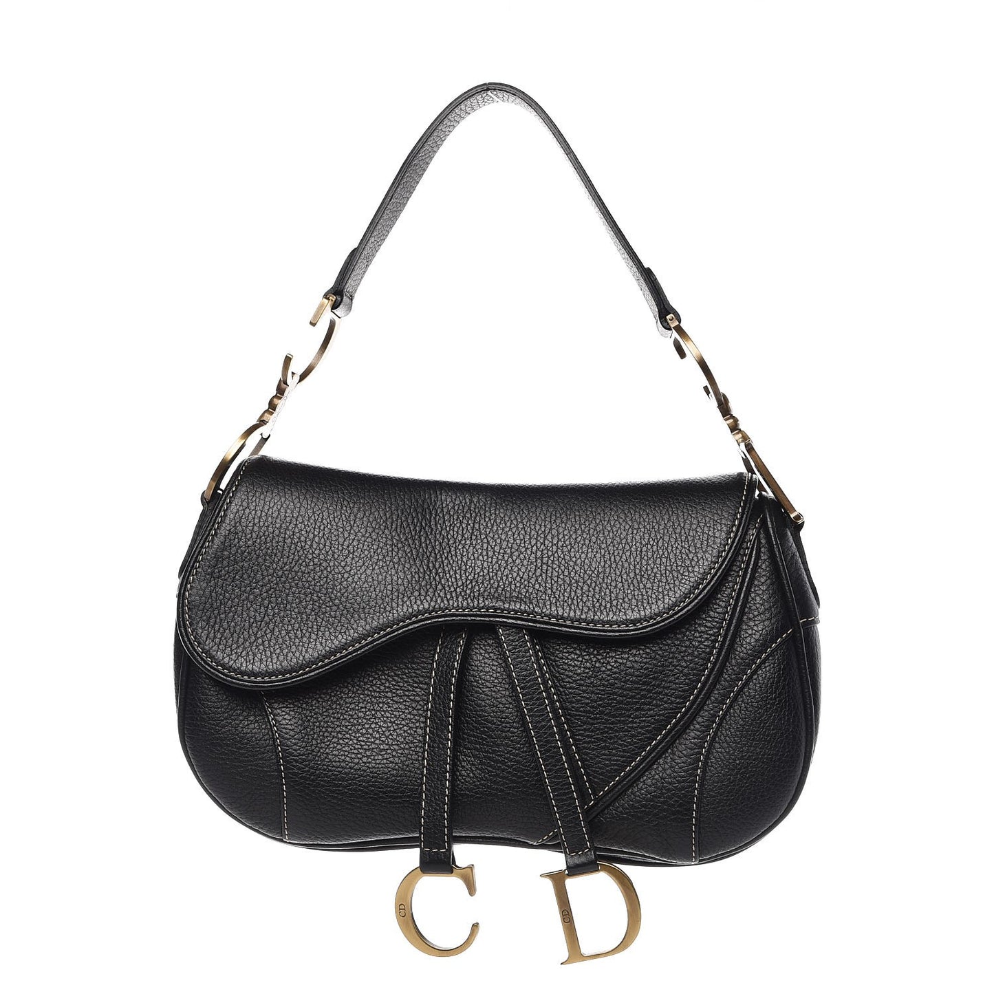 Calfskin Double Saddle Bag Black