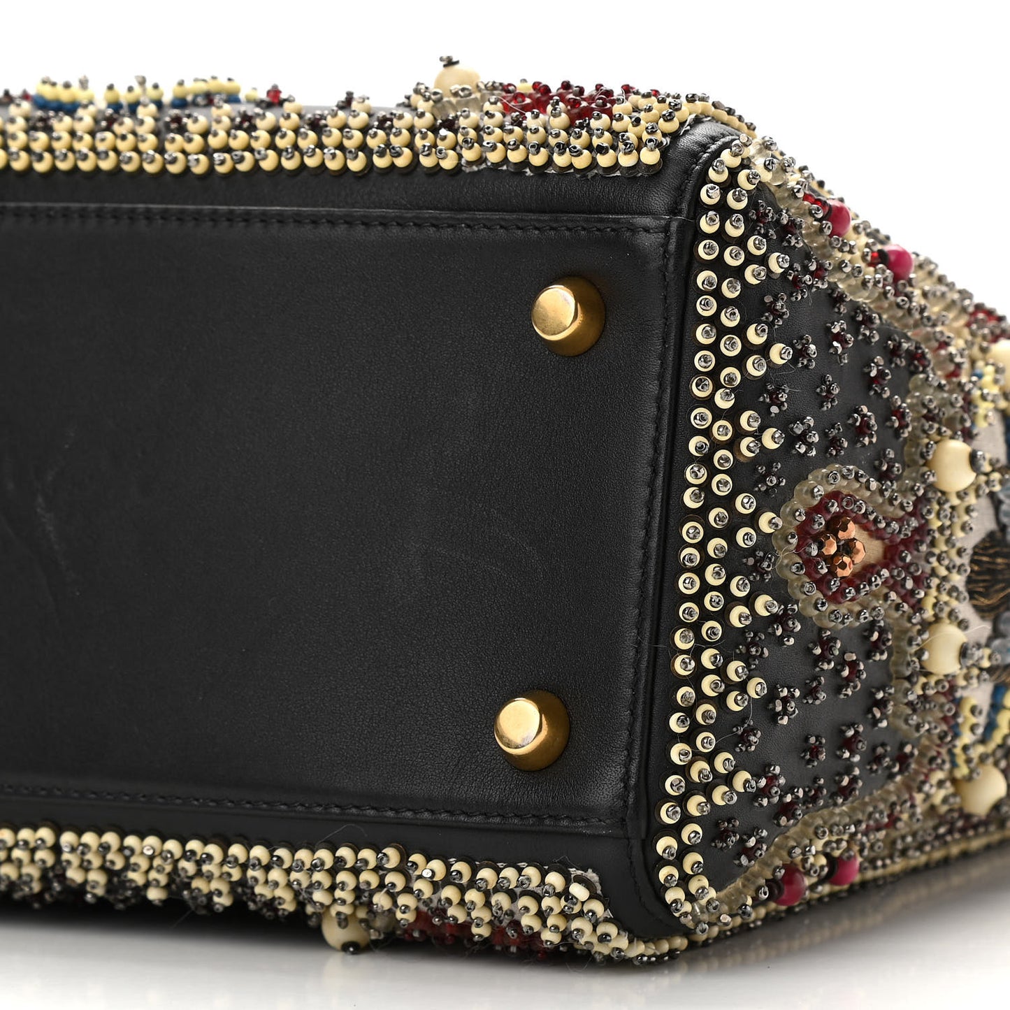 Calfskin Beaded Medium Lady Dior Black Multicolor