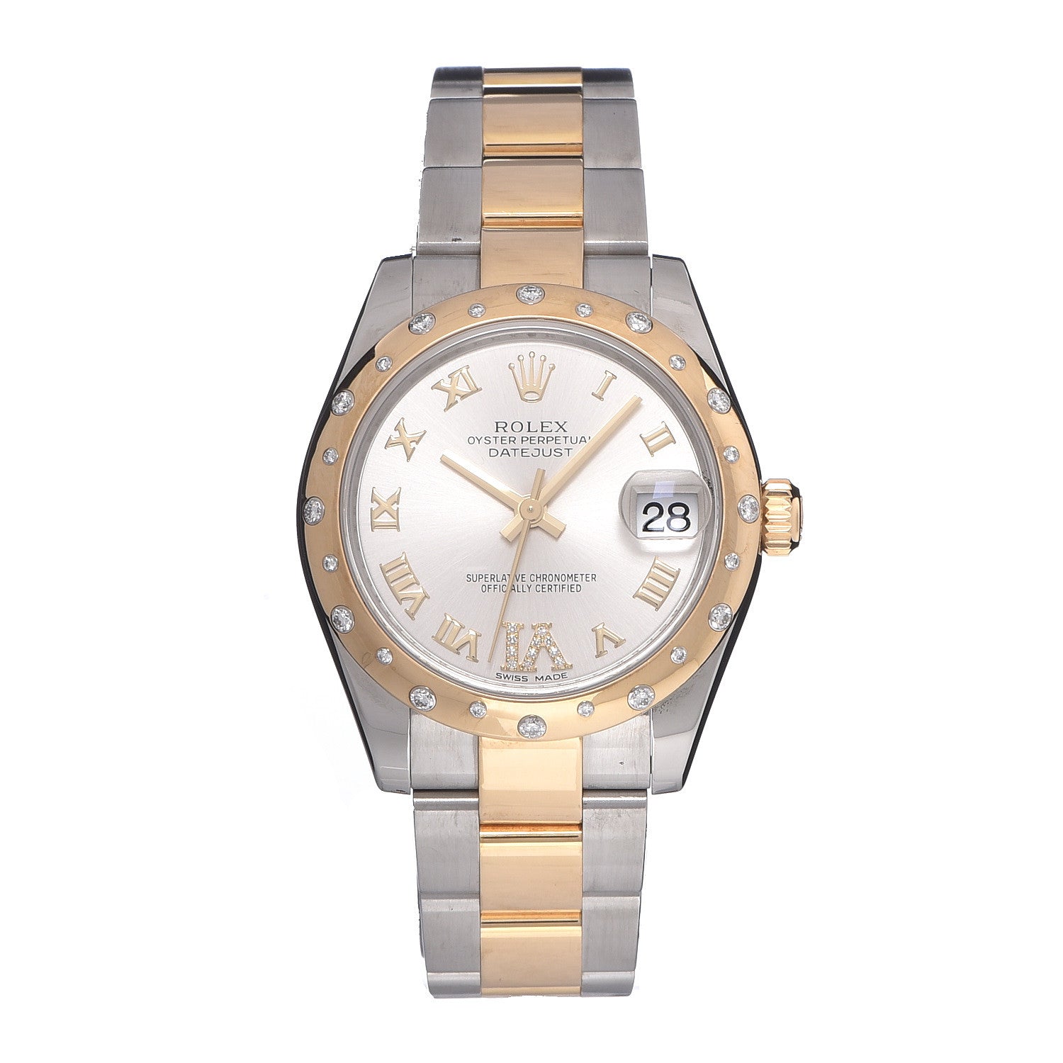 Rolex Stainless Steel 18K Yellow Gold Diamond 31mm Oyster Perpetual Datejust Watch Silver Roman 178343 1 of 7