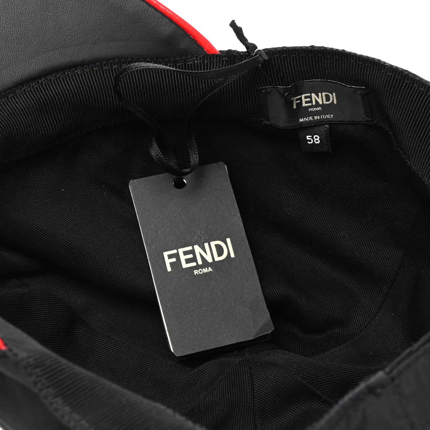 Fendi Nylon Lambskin Monster Eyes Baseball Hat 58 Black Rosso Gold 8 of 8