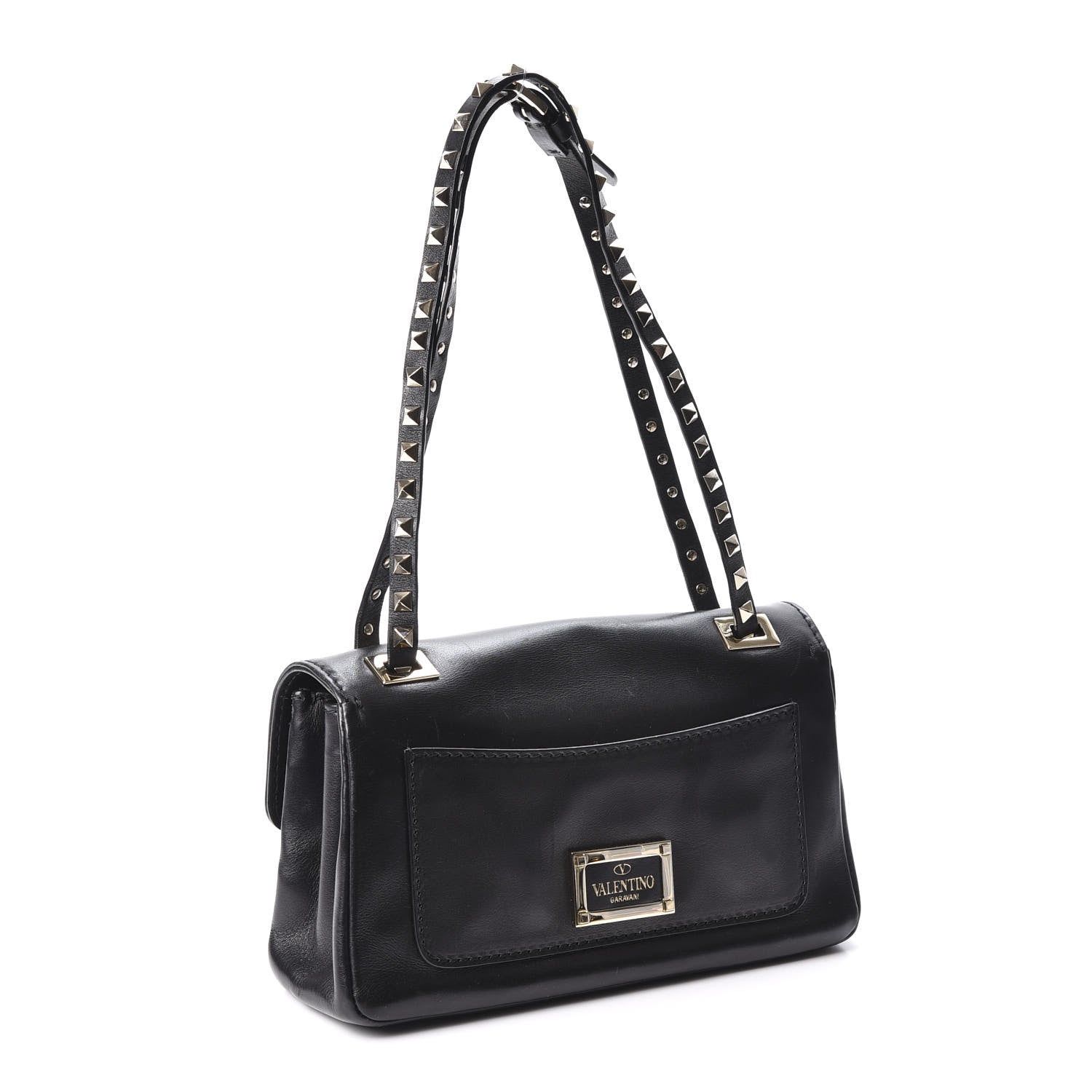 Valentino Garavani Vitello Rockstud Flip Lock Shoulder Flap Bag Black 2 of 8