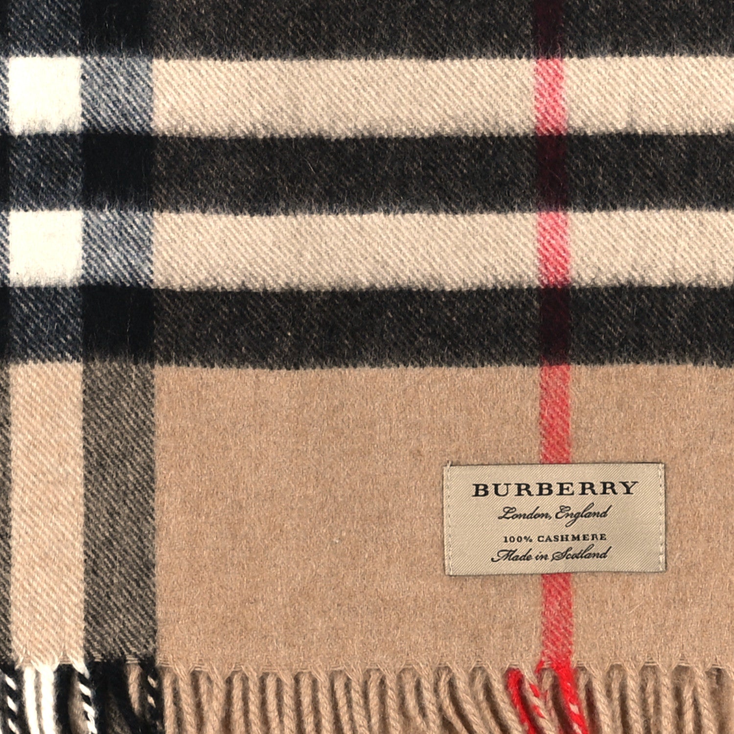 Burberry Cashmere Giant Check Fringe Scarf Camel 3 of 3