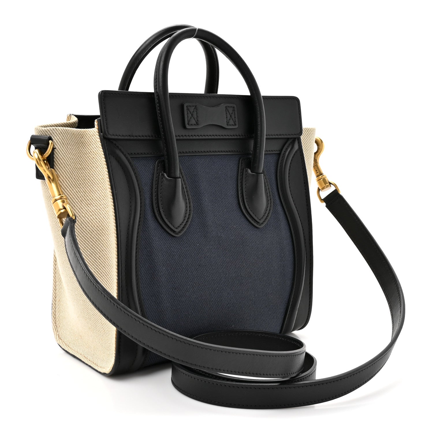 Celine Natural Canvas Smooth Calfskin Nano Luggage Navy 3 of 13