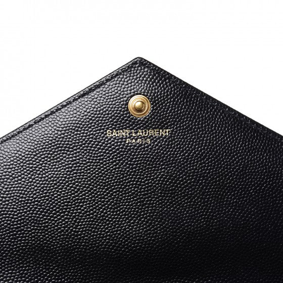 Saint Laurent Grain De Poudre Matelasse Chevron Monogram Chain Wallet Black 6 of 8
