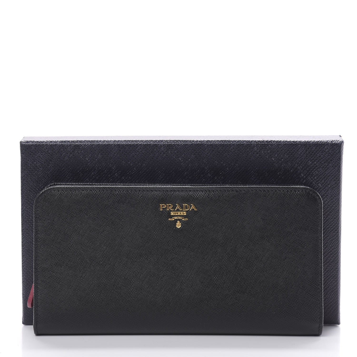 Prada Saffiano Metal Large Zip Wallet Black Fuoco Peonia 8 of 8