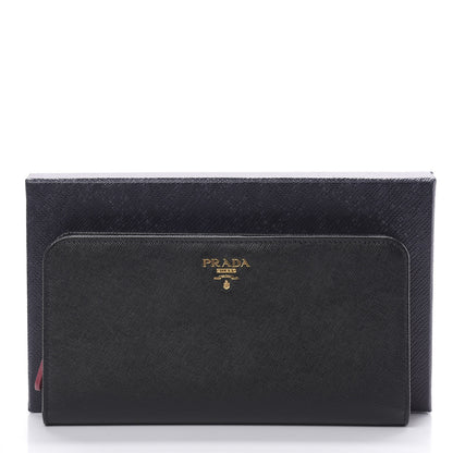 Prada Saffiano Metal Large Zip Wallet Black Fuoco Peonia 8 of 8
