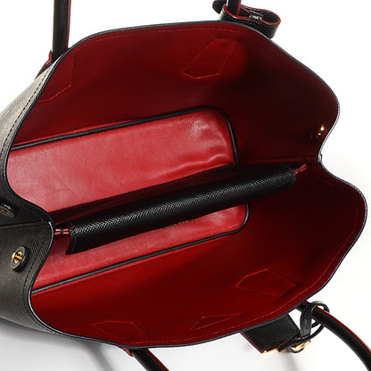 Prada Saffiano Cuir Small Double Bag Black Ciliegia 5 of 10