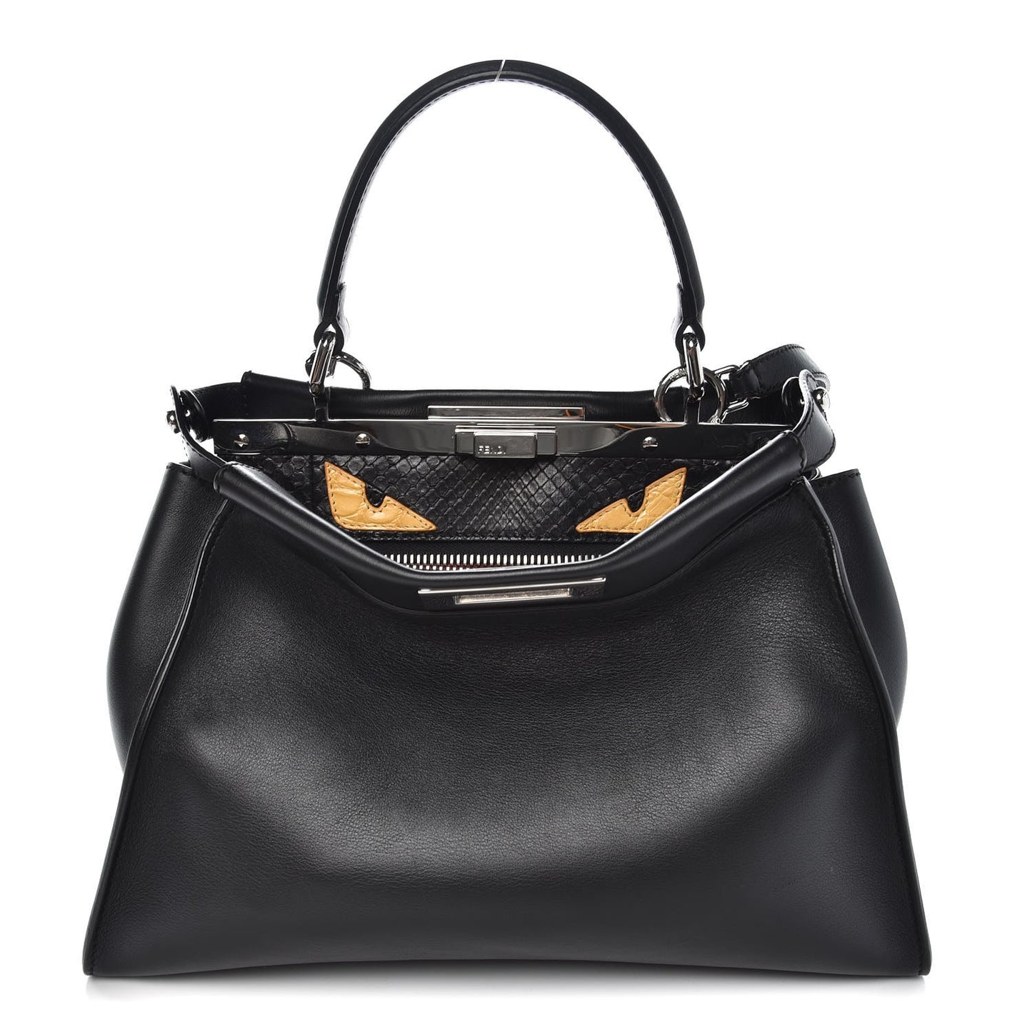 Vitello Seta Python Crocodile Monster Eyes Medium Peekaboo Iconic Satchel Black Girasole