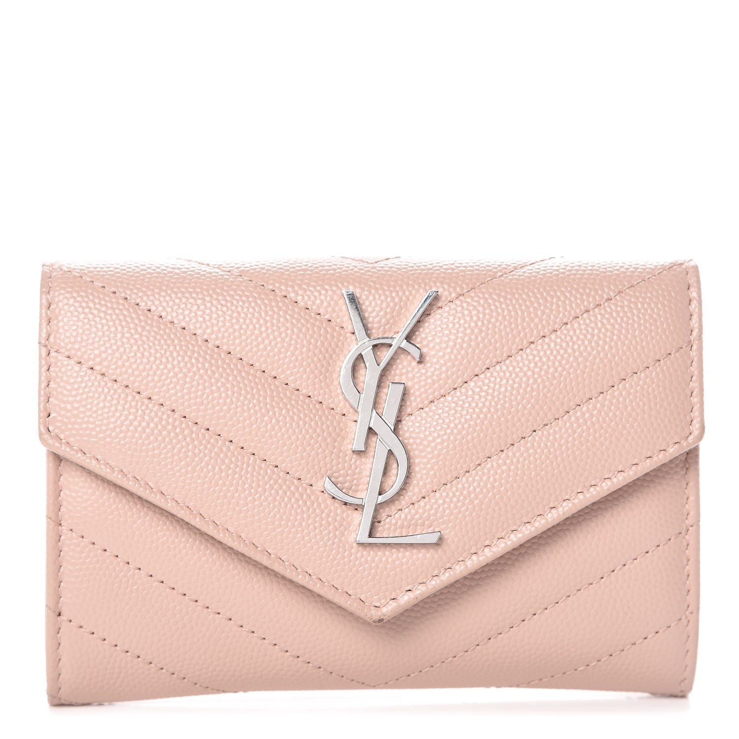 Saint Laurent Grain De Poudre Matelasse Chevron Small Monogram Envelope Wallet Pale Blush 1 of 9